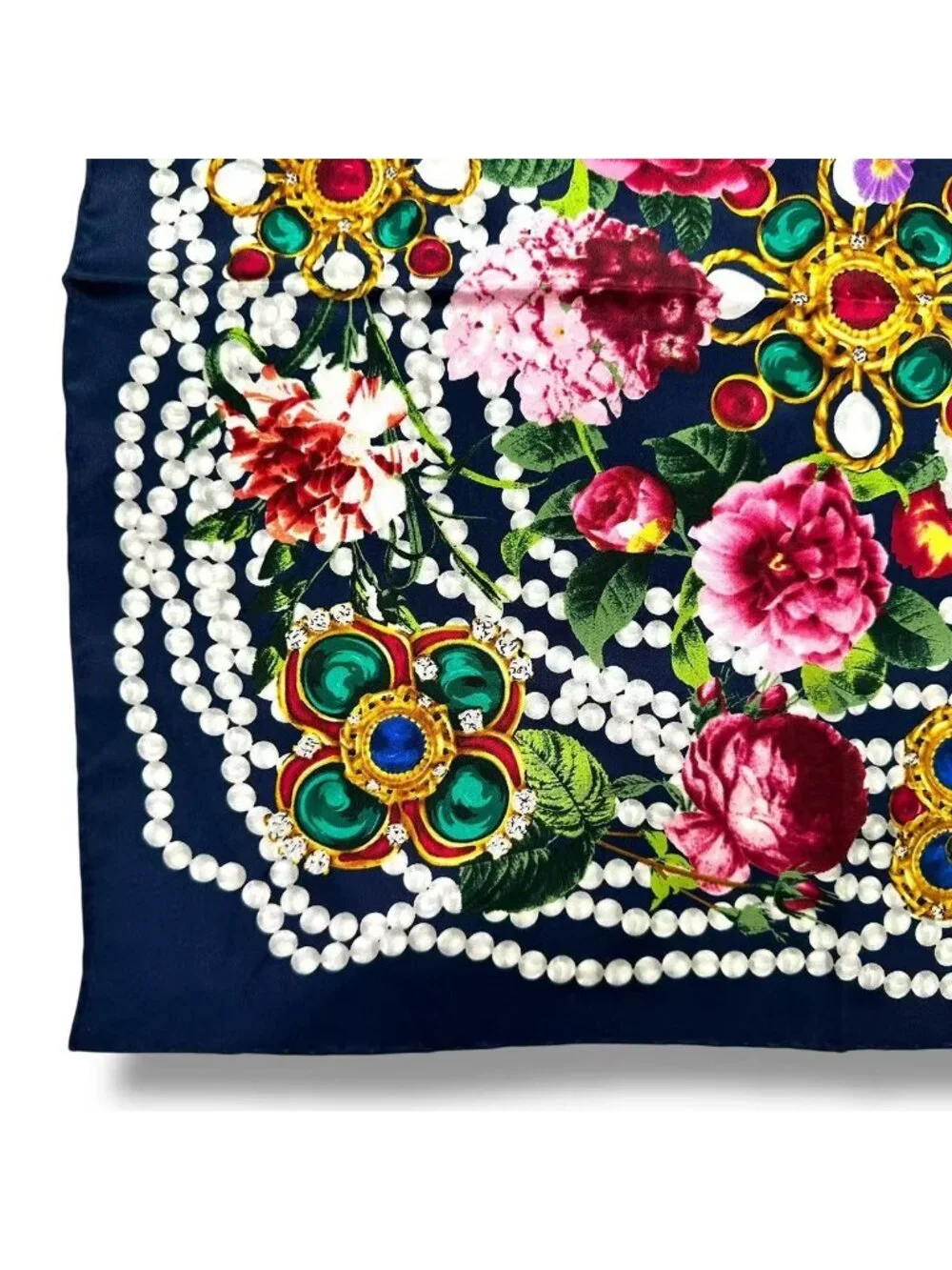 Chanel Scarf 26 Cruise Silk Flower & Pearl Logo Black